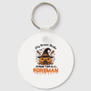 Bezem Gebroken Nu Ben Ik Baas Halloween Pompoen_1 Sleutelhanger