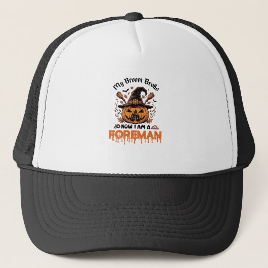Bezem Gebroken Nu Ben Ik Baas Halloween Pompoen_1 Trucker Pet (Voorkant)