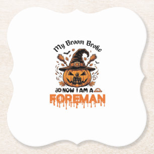 Bezem Gebroken Nu Ben Ik Voorman Halloween Pompoen Kartonnen Onderzetters