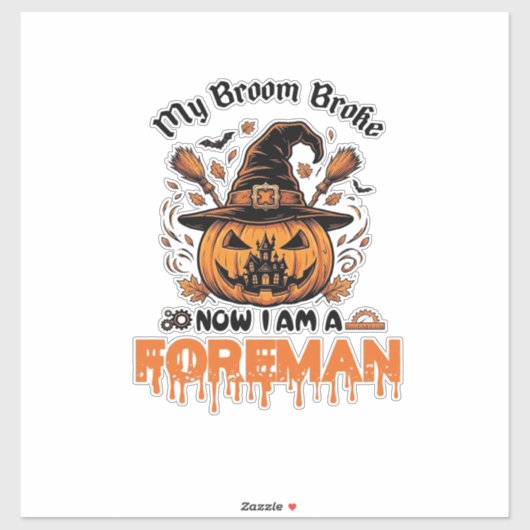 Bezem Gebroken Nu Ben Ik Voorman Halloween Pompoen Sticker (Vel)
