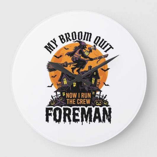 Bezem Gebroken Opzichter Heks Bemanning Halloween Grote Klok (Voorkant)