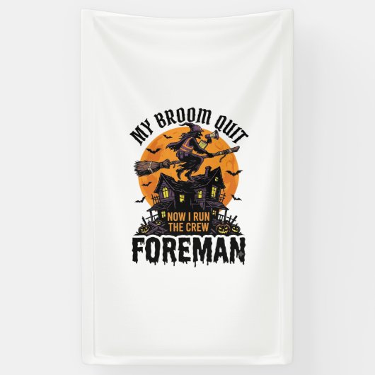 Bezem Gebroken Opzichter Heks Bemanning Halloween Spandoek (Verticaal)