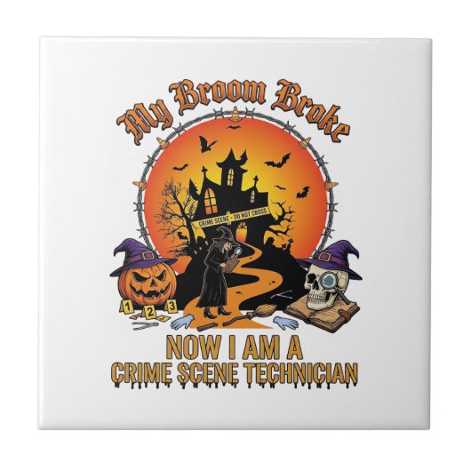 Bezem Gebroken Plaats Delict Technicus Halloween H Tegeltje (Voorkant)