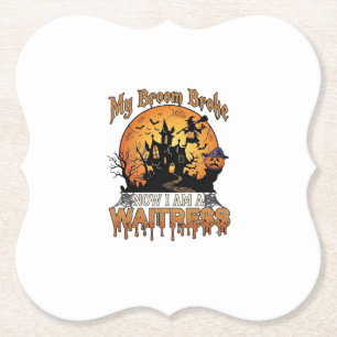 Bezem Gebroken Serveerster Halloween Heks Spookhui Kartonnen Onderzetters