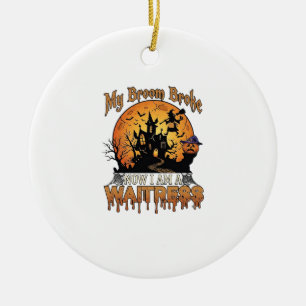 Bezem Gebroken Serveerster Halloween Heks Spookhui Keramisch Ornament