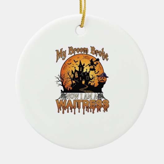 Bezem Gebroken Serveerster Halloween Heks Spookhui Keramisch Ornament (Voorkant)
