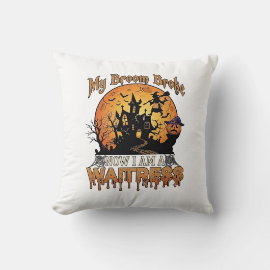 Bezem Gebroken Serveerster Halloween Heks Spookhui Kussen (Voorkant)