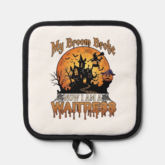 Bezem Gebroken Serveerster Halloween Heks Spookhui Pannenlap (Voorkant)