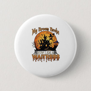 Bezem Gebroken Serveerster Halloween Heks Spookhui Ronde Button 5,7 Cm