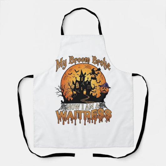 Bezem Gebroken Serveerster Halloween Heks Spookhui Schort (Voorkant)