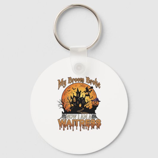 Bezem Gebroken Serveerster Halloween Heks Spookhui Sleutelhanger (Voorkant)