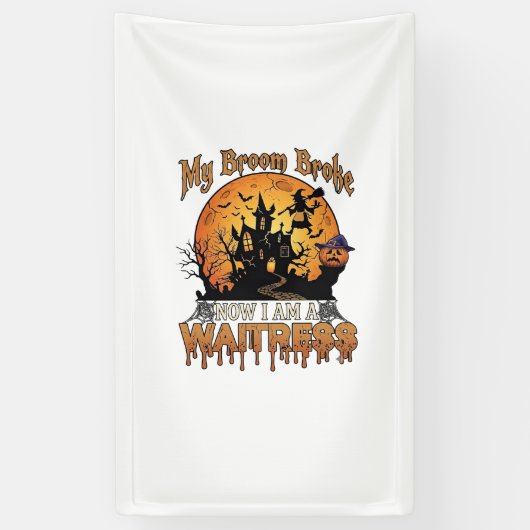 Bezem Gebroken Serveerster Halloween Heks Spookhui Spandoek (Verticaal)