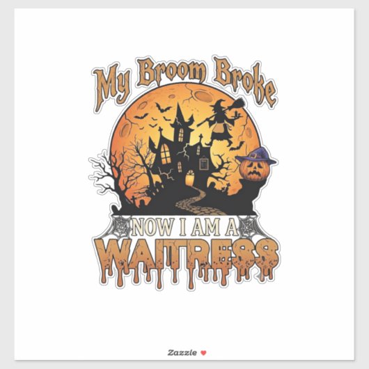 Bezem Gebroken Serveerster Halloween Heks Spookhui Sticker (Vel)