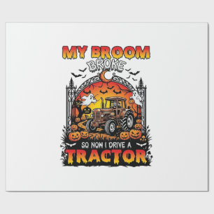 Bezem Gebroken Tractor Halloween Heks Geesten_1 Cadeaupapier