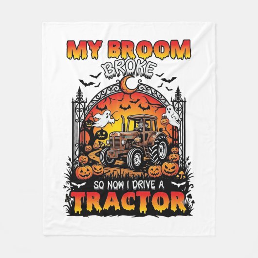 Bezem Gebroken Tractor Halloween Heks Geesten_1 Fleece Deken (Voorkant)