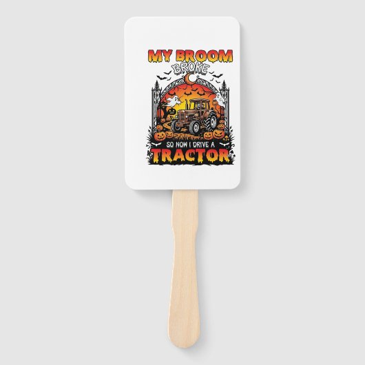 Bezem Gebroken Tractor Halloween Heks Geesten_1 Handwaaier (Voorkant)