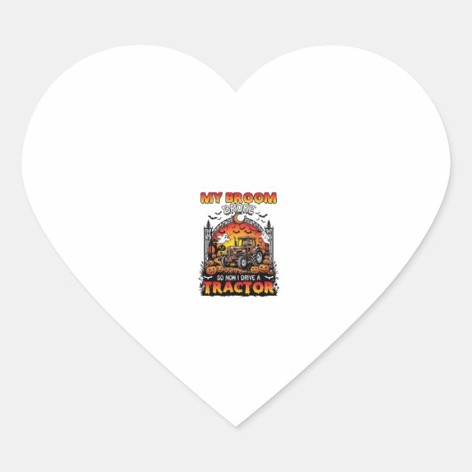 Bezem Gebroken Tractor Halloween Heks Geesten_1 Hart Sticker (Voorkant)