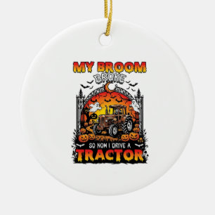 Bezem Gebroken Tractor Halloween Heks Geesten_1 Keramisch Ornament