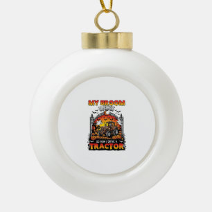 Bezem Gebroken Tractor Halloween Heks Geesten_1 Keramische Bal Ornament