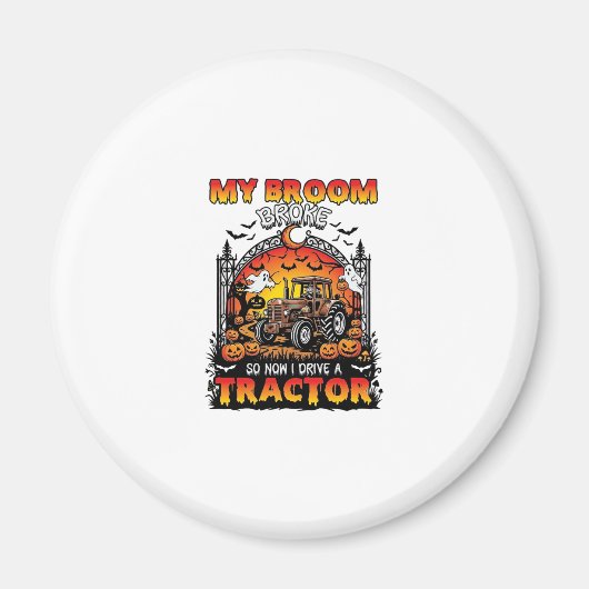 Bezem Gebroken Tractor Halloween Heks Geesten_1 Magneet (Voorkant)