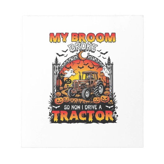 Bezem Gebroken Tractor Halloween Heks Geesten_1 Notitieblok (Voorkant)