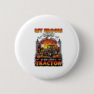 Bezem Gebroken Tractor Halloween Heks Geesten_1 Ronde Button 5,7 Cm
