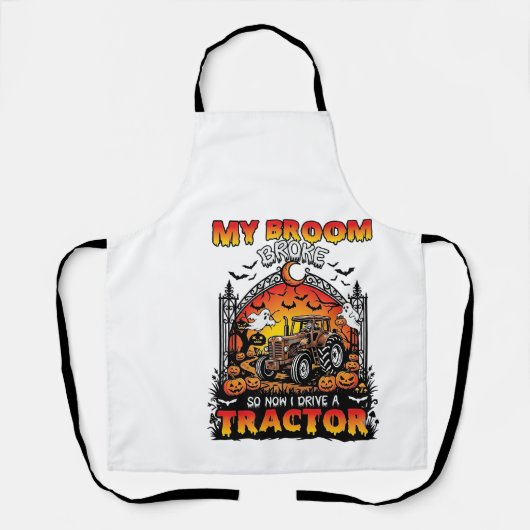 Bezem Gebroken Tractor Halloween Heks Geesten_1 Schort (Voorkant)