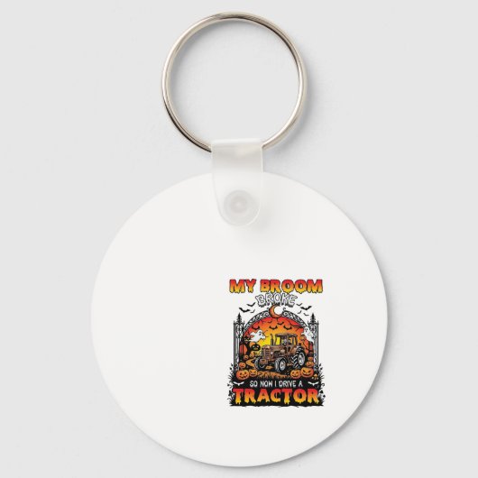 Bezem Gebroken Tractor Halloween Heks Geesten_1 Sleutelhanger (Voorkant)
