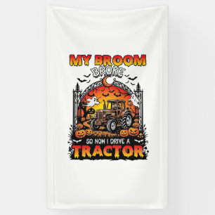 Bezem Gebroken Tractor Halloween Heks Geesten_1 Spandoek