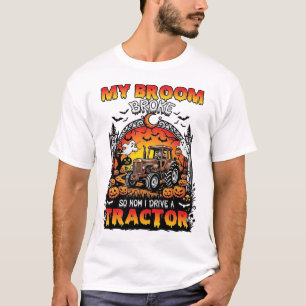 Bezem Gebroken Tractor Halloween Heks Geesten_1 T-shirt