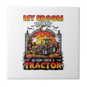 Bezem Gebroken Tractor Halloween Heks Geesten_1 Tegeltje