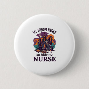 Bezem Gebroken Verpleegster Halloween Heks Hechten Ronde Button 5,7 Cm