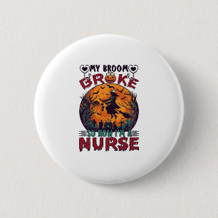Bezem Gebroken Verpleegster Halloween Heks Vollema Ronde Button 5,7 Cm