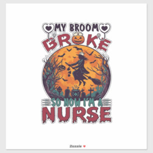 Bezem Gebroken Verpleegster Halloween Heks Vollema Sticker