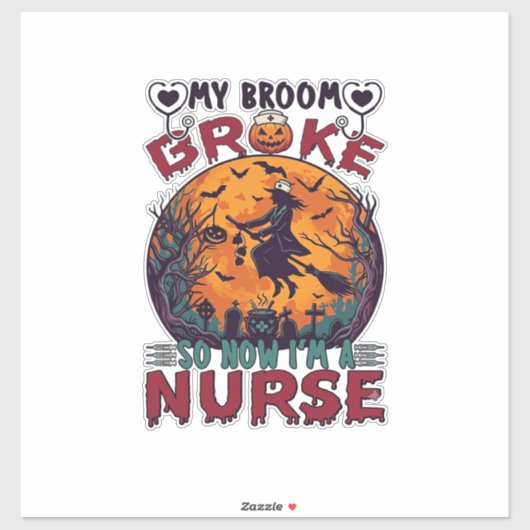 Bezem Gebroken Verpleegster Halloween Heks Vollema Sticker (Vel)
