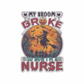 Bezem Gebroken Verpleegster Halloween Heks Vollema Sticker (Voorkant)
