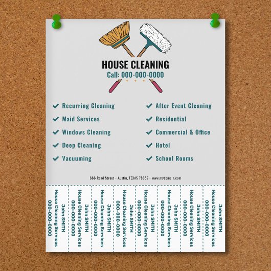 Bezem & Huisreiniging Afscheur stroken Flyer