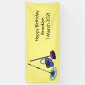 Bezem & mop cartoon illustratie spandoek (Verticaal)
