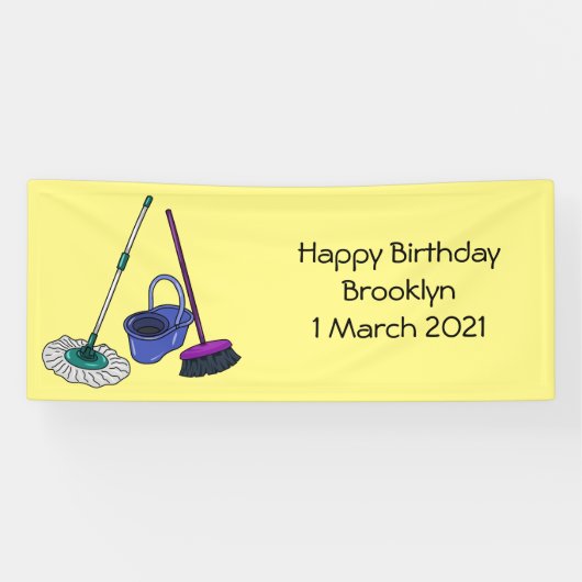 Bezem & mop cartoon illustratie spandoek (Horizontaal)