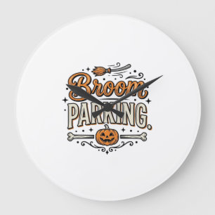 Bezem parkeren Halloween Vintage Heks Vector Ontwe Grote Klok