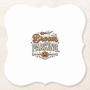 Bezem parkeren Halloween Vintage Heks Vector Ontwe Kartonnen Onderzetters