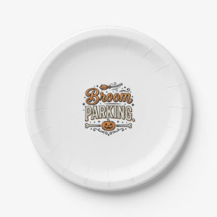 Bezem parkeren Halloween Vintage Heks Vector Ontwe Papieren Bordje