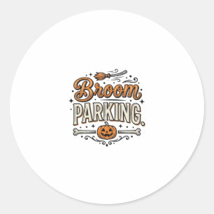 Bezem parkeren Halloween Vintage Heks Vector Ontwe Ronde Sticker