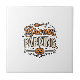 Bezem parkeren Halloween Vintage Heks Vector Ontwe Tegeltje