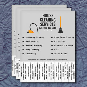 Bezem, Stofzuiger Huis Schoonmaken Afscheur stroke Flyer