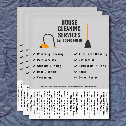 Bezem, Stofzuiger Huis Schoonmaken Afscheur stroke Flyer