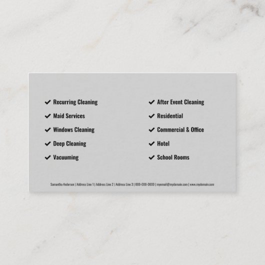 Bezem & Vacuum - Huis schoonmaakdiensten Visitekaartje (Achterkant)