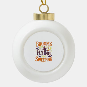 Bezem Vliegen Bezig met Vegen Halloween Heks Maan Keramische Bal Ornament