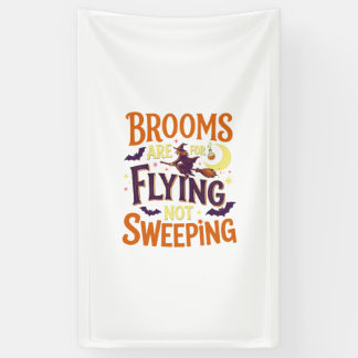Bezem Vliegend Bezig Halloween Heks Maan Vleermuiz Spandoek