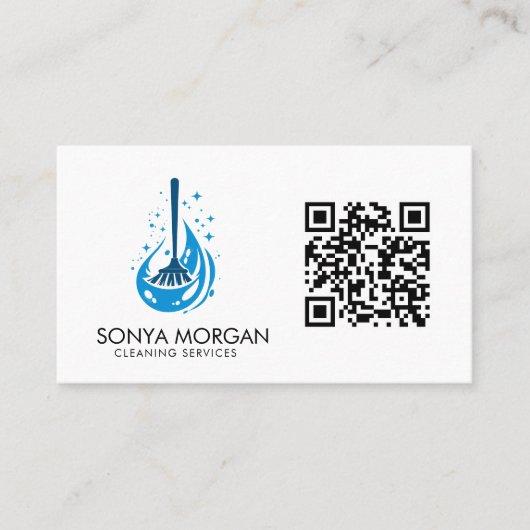 Bezemlogo Moderne Schoonmaakdiensten QR-code Visitekaartje (Voorkant)
